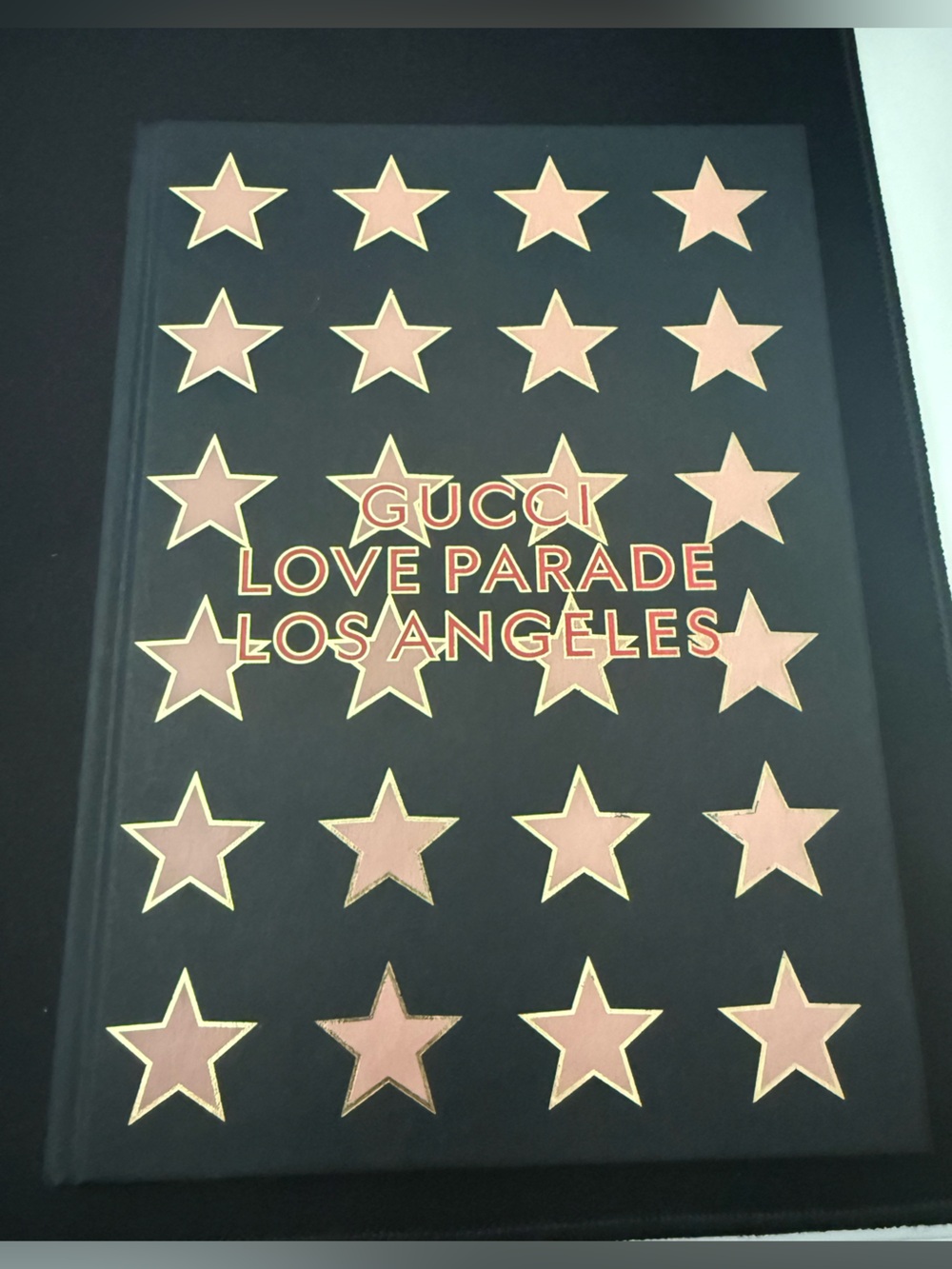 NEW Gucci Love Parade Los Angeles Black Notebook w/ Pink Stars and Gold Letters